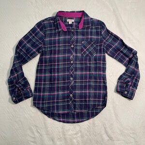 Cat & Jack purple and green plaid button down shirt Size: L (10/12)